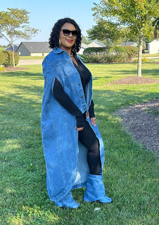 Hype it up denim long cape jacket