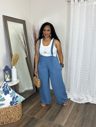 Jackie tie back jumpsuit (dusty blue