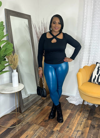 Too hot to handle faux leather leggings (Teal